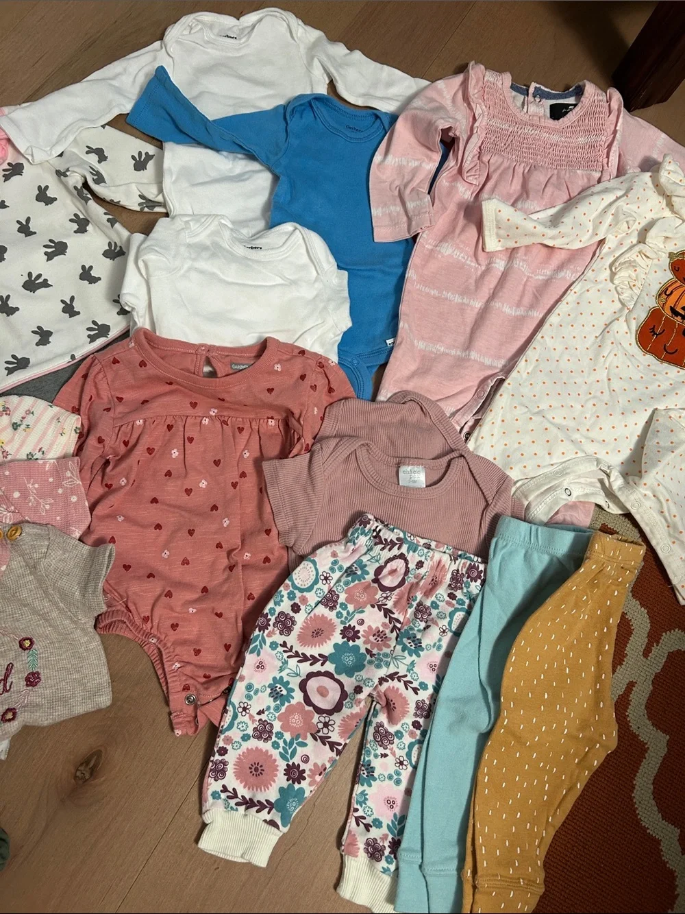 Assorted Baby Girls Onesies, Outfits, & Sleepers - Pink, White, Coral, Blue